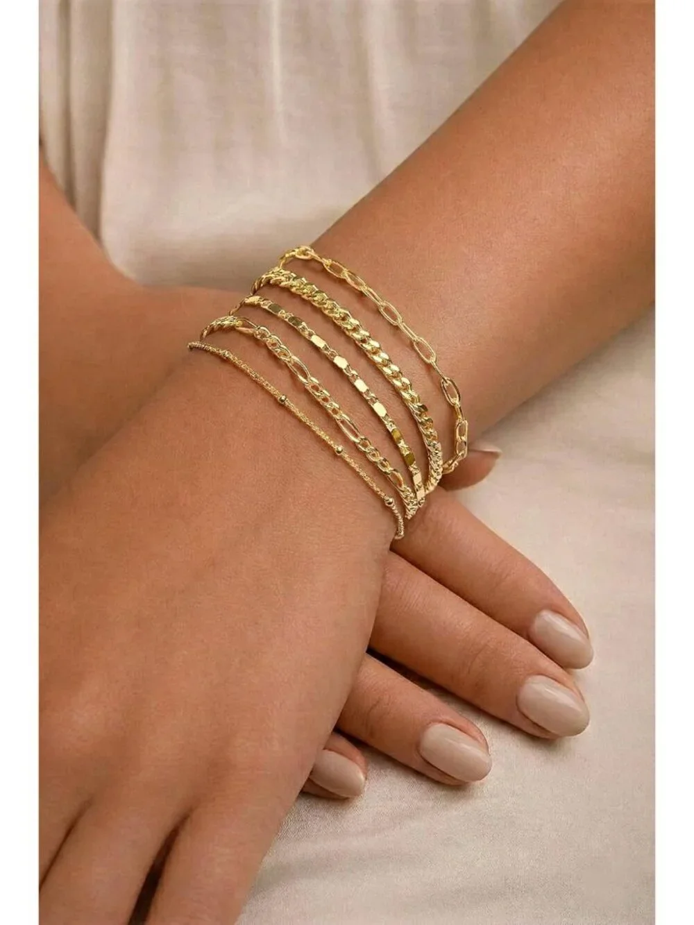 Gold Bracelets Set for Women Non Tarnish Trendy,14K Gold Plated Dainty Stackable - Picture 6 of 10
